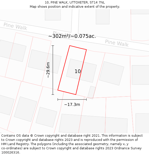 10, PINE WALK, UTTOXETER, ST14 7NL: Plot and title map