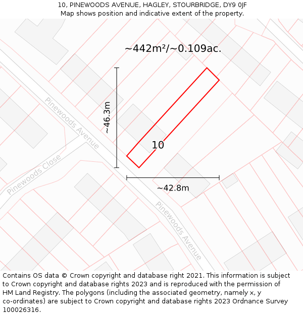 10, PINEWOODS AVENUE, HAGLEY, STOURBRIDGE, DY9 0JF: Plot and title map