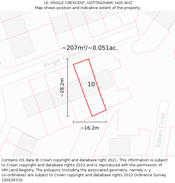 10, PINGLE CRESCENT, NOTTINGHAM, NG5 9HZ: Plot and title map