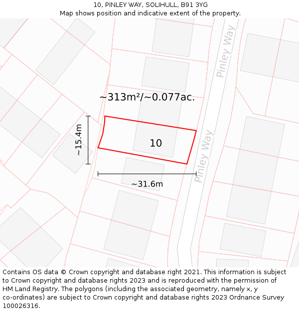 10, PINLEY WAY, SOLIHULL, B91 3YG: Plot and title map
