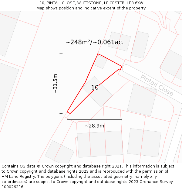 10, PINTAIL CLOSE, WHETSTONE, LEICESTER, LE8 6XW: Plot and title map