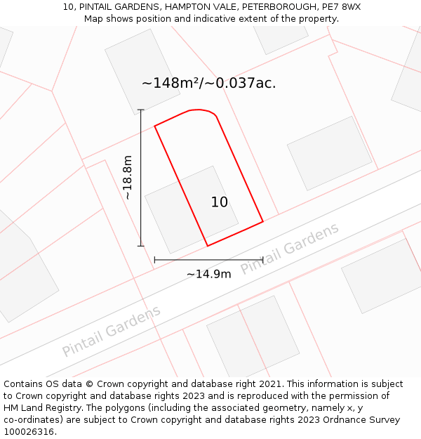 10, PINTAIL GARDENS, HAMPTON VALE, PETERBOROUGH, PE7 8WX: Plot and title map