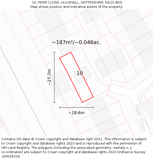 10, PIPER CLOSE, HUCKNALL, NOTTINGHAM, NG15 8DS: Plot and title map