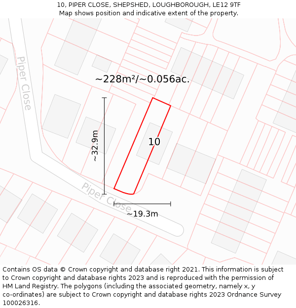 10, PIPER CLOSE, SHEPSHED, LOUGHBOROUGH, LE12 9TF: Plot and title map