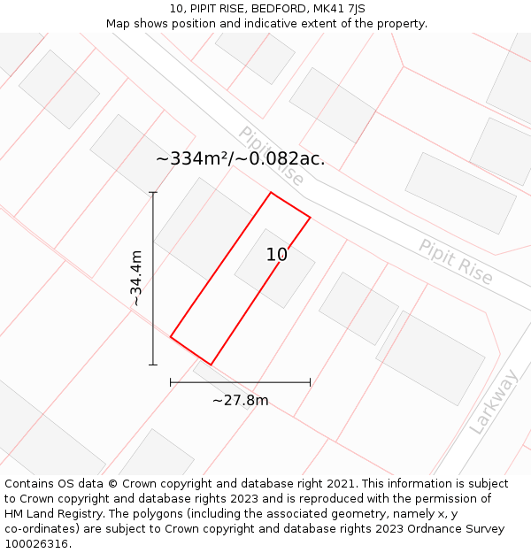 10, PIPIT RISE, BEDFORD, MK41 7JS: Plot and title map