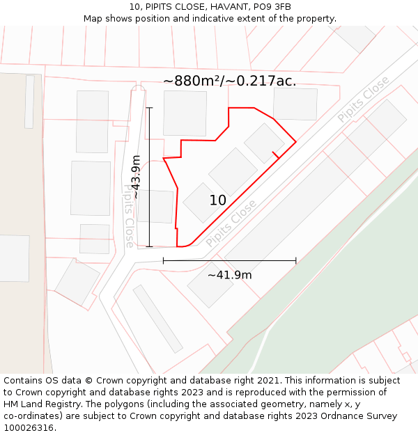 10, PIPITS CLOSE, HAVANT, PO9 3FB: Plot and title map