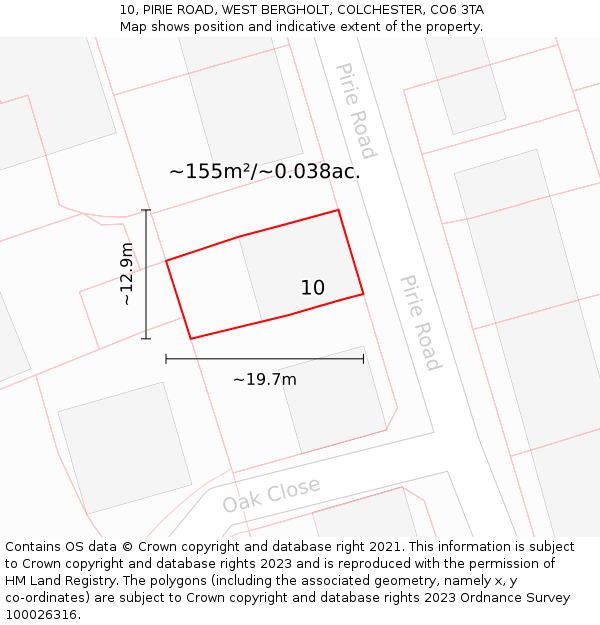 10, PIRIE ROAD, WEST BERGHOLT, COLCHESTER, CO6 3TA: Plot and title map