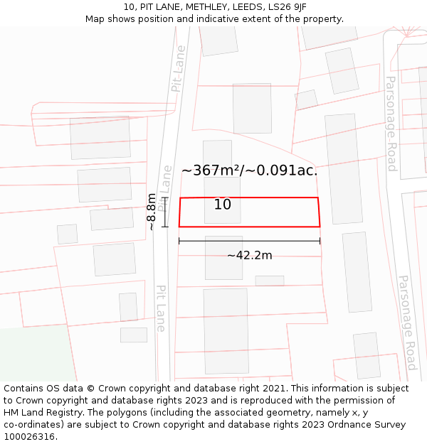 10, PIT LANE, METHLEY, LEEDS, LS26 9JF: Plot and title map
