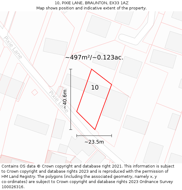 10, PIXIE LANE, BRAUNTON, EX33 1AZ: Plot and title map