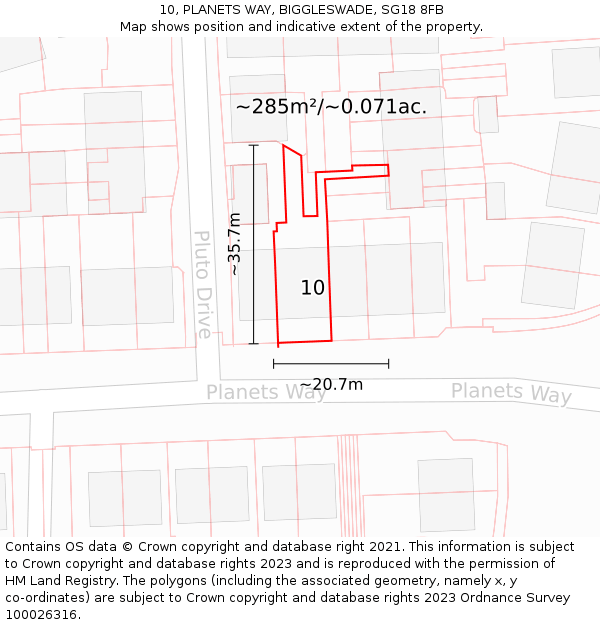 10, PLANETS WAY, BIGGLESWADE, SG18 8FB: Plot and title map