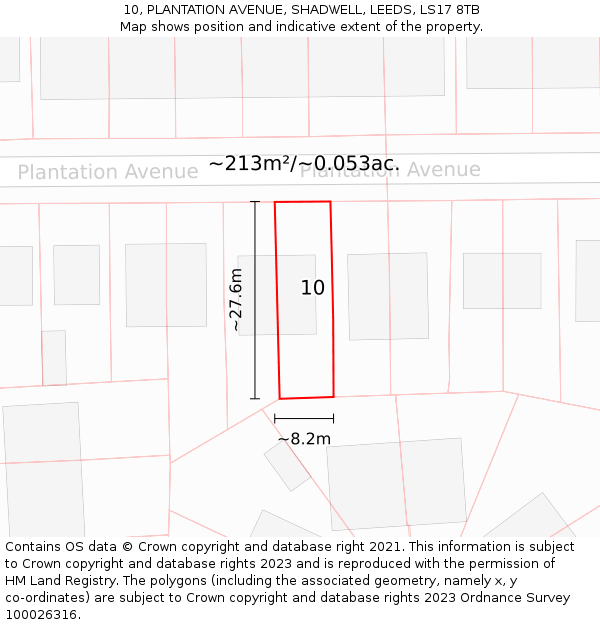 10, PLANTATION AVENUE, SHADWELL, LEEDS, LS17 8TB: Plot and title map