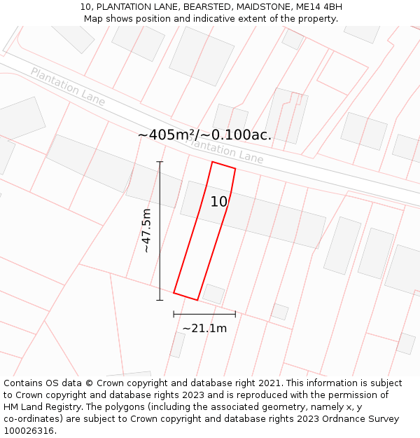10, PLANTATION LANE, BEARSTED, MAIDSTONE, ME14 4BH: Plot and title map