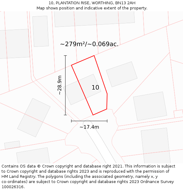 10, PLANTATION RISE, WORTHING, BN13 2AH: Plot and title map