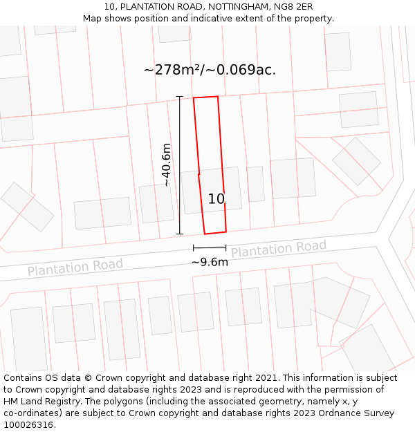 10, PLANTATION ROAD, NOTTINGHAM, NG8 2ER: Plot and title map
