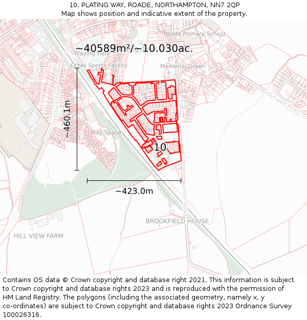 10, PLATING WAY, ROADE, NORTHAMPTON, NN7 2QP: Plot and title map
