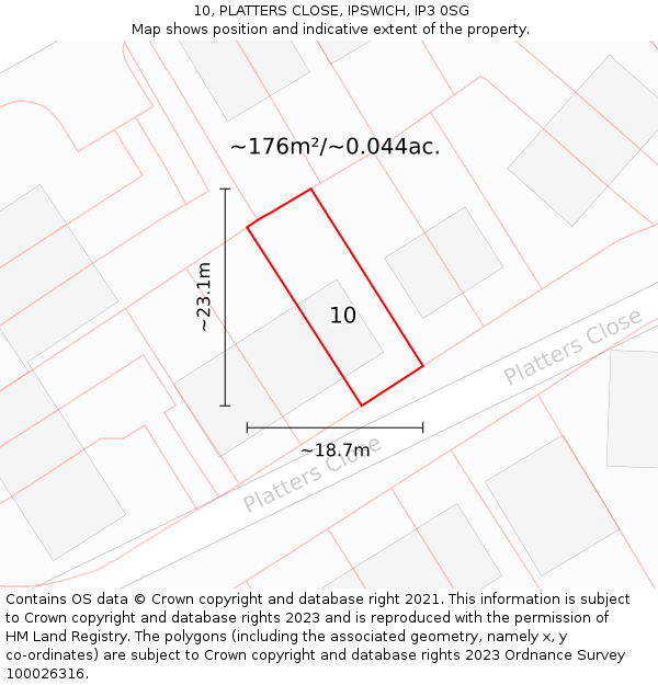 10, PLATTERS CLOSE, IPSWICH, IP3 0SG: Plot and title map
