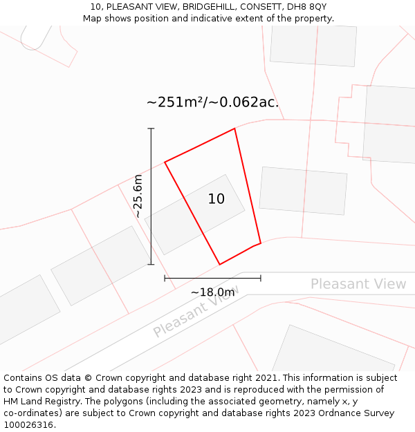 10, PLEASANT VIEW, BRIDGEHILL, CONSETT, DH8 8QY: Plot and title map