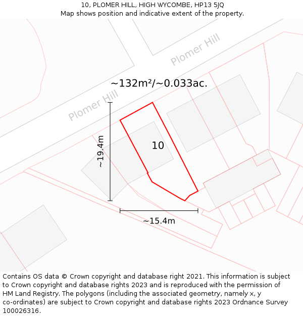 10, PLOMER HILL, HIGH WYCOMBE, HP13 5JQ: Plot and title map