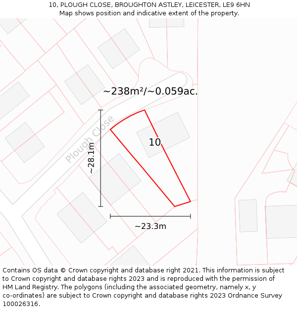 10, PLOUGH CLOSE, BROUGHTON ASTLEY, LEICESTER, LE9 6HN: Plot and title map