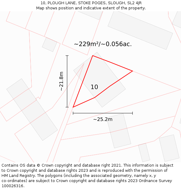 10, PLOUGH LANE, STOKE POGES, SLOUGH, SL2 4JR: Plot and title map