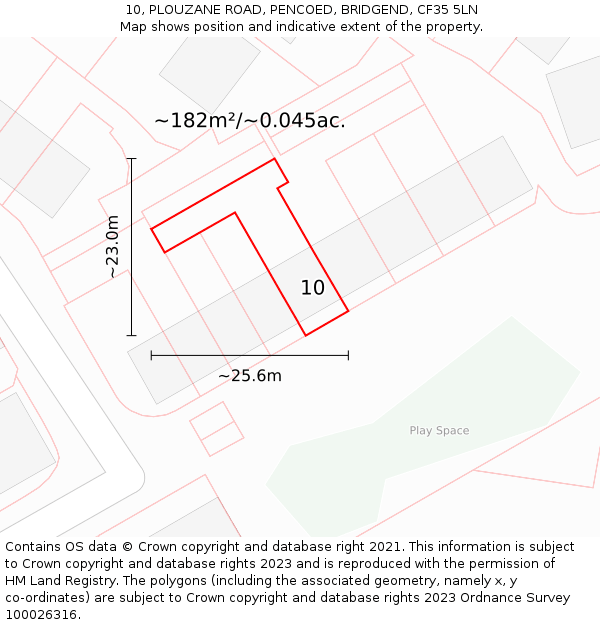 10, PLOUZANE ROAD, PENCOED, BRIDGEND, CF35 5LN: Plot and title map