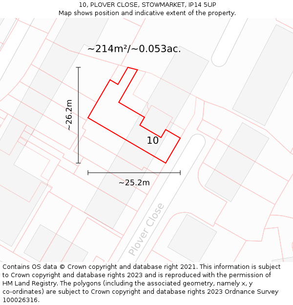 10, PLOVER CLOSE, STOWMARKET, IP14 5UP: Plot and title map