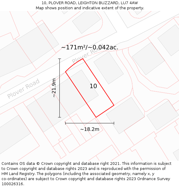 10, PLOVER ROAD, LEIGHTON BUZZARD, LU7 4AW: Plot and title map