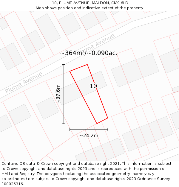 10, PLUME AVENUE, MALDON, CM9 6LD: Plot and title map