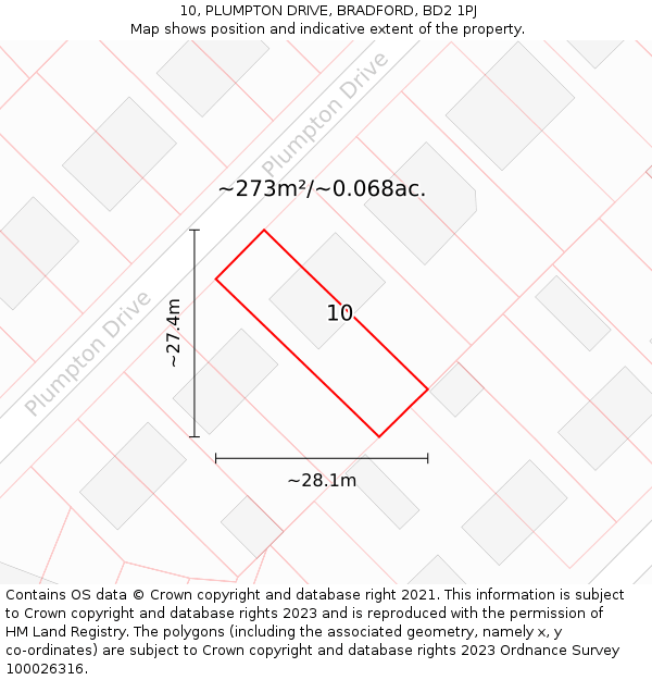 10, PLUMPTON DRIVE, BRADFORD, BD2 1PJ: Plot and title map