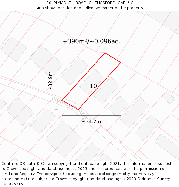 10, PLYMOUTH ROAD, CHELMSFORD, CM1 6JG: Plot and title map