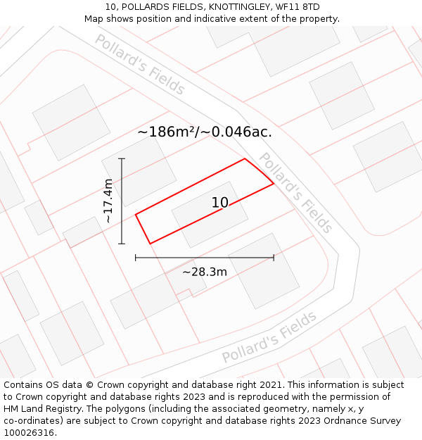 10, POLLARDS FIELDS, KNOTTINGLEY, WF11 8TD: Plot and title map
