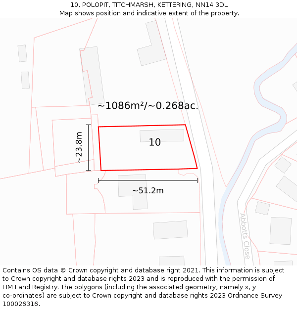 10, POLOPIT, TITCHMARSH, KETTERING, NN14 3DL: Plot and title map