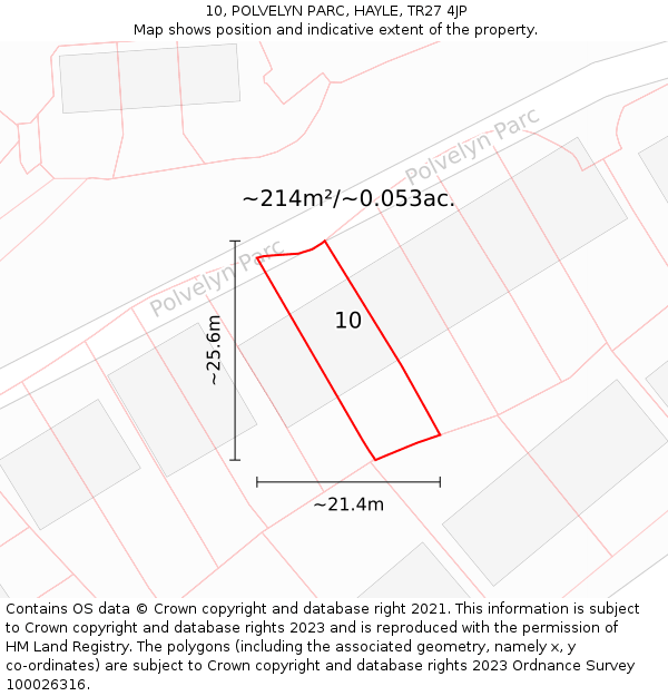 10, POLVELYN PARC, HAYLE, TR27 4JP: Plot and title map