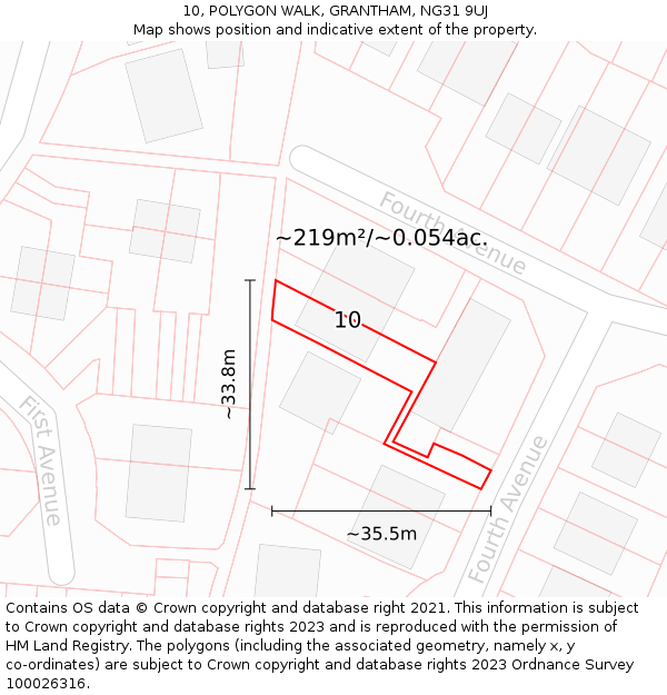 10, POLYGON WALK, GRANTHAM, NG31 9UJ: Plot and title map