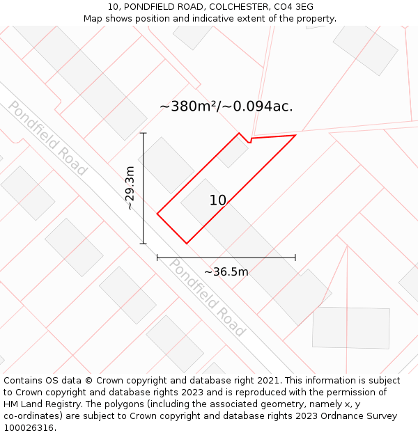 10, PONDFIELD ROAD, COLCHESTER, CO4 3EG: Plot and title map