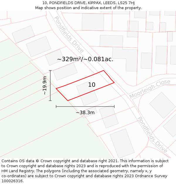 10, PONDFIELDS DRIVE, KIPPAX, LEEDS, LS25 7HJ: Plot and title map