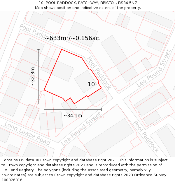 10, POOL PADDOCK, PATCHWAY, BRISTOL, BS34 5NZ: Plot and title map