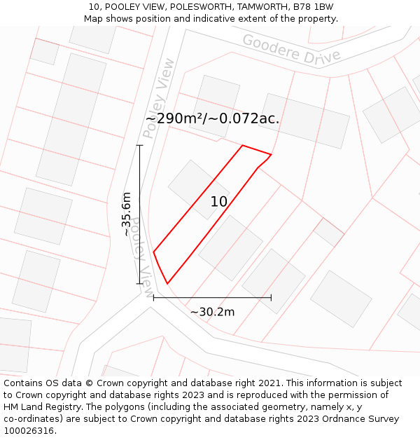 10, POOLEY VIEW, POLESWORTH, TAMWORTH, B78 1BW: Plot and title map