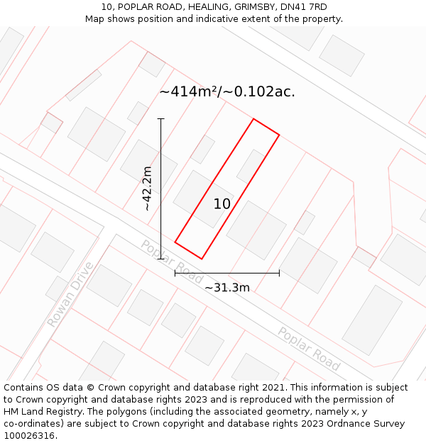 10, POPLAR ROAD, HEALING, GRIMSBY, DN41 7RD: Plot and title map