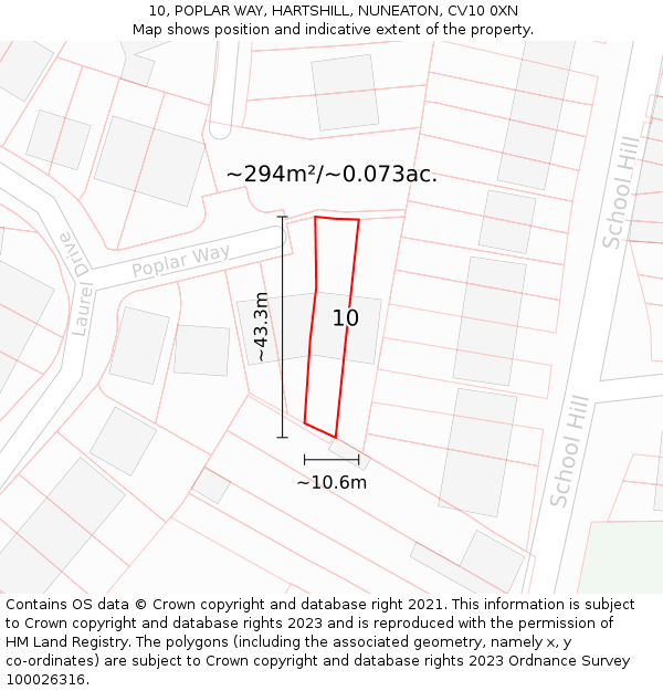 10, POPLAR WAY, HARTSHILL, NUNEATON, CV10 0XN: Plot and title map