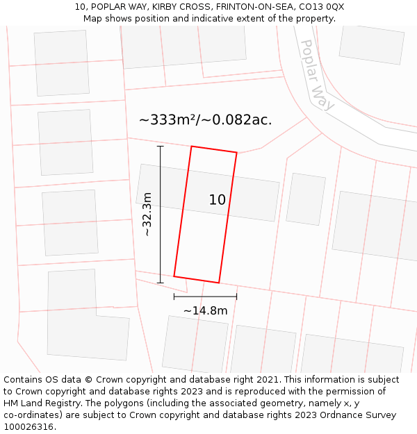 10, POPLAR WAY, KIRBY CROSS, FRINTON-ON-SEA, CO13 0QX: Plot and title map