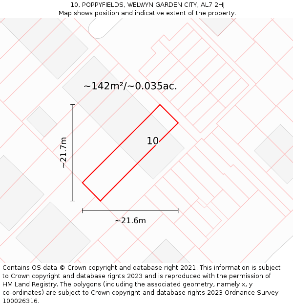 10, POPPYFIELDS, WELWYN GARDEN CITY, AL7 2HJ: Plot and title map