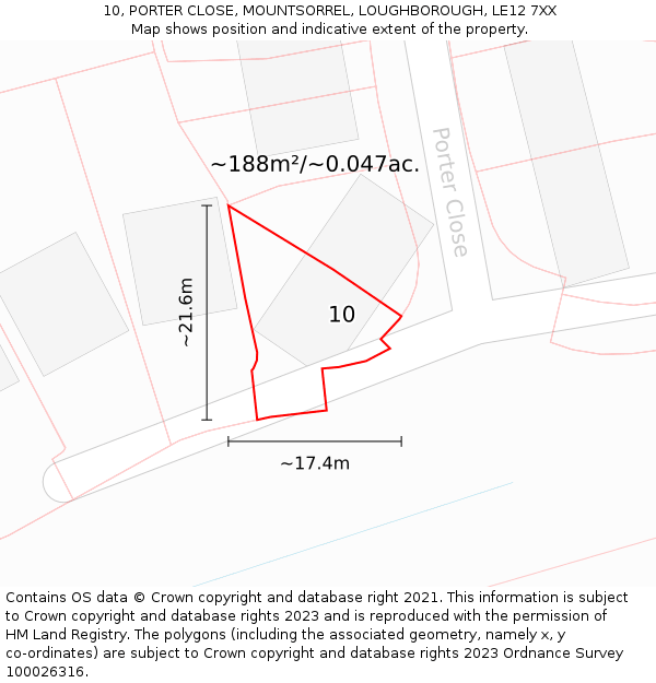 10, PORTER CLOSE, MOUNTSORREL, LOUGHBOROUGH, LE12 7XX: Plot and title map
