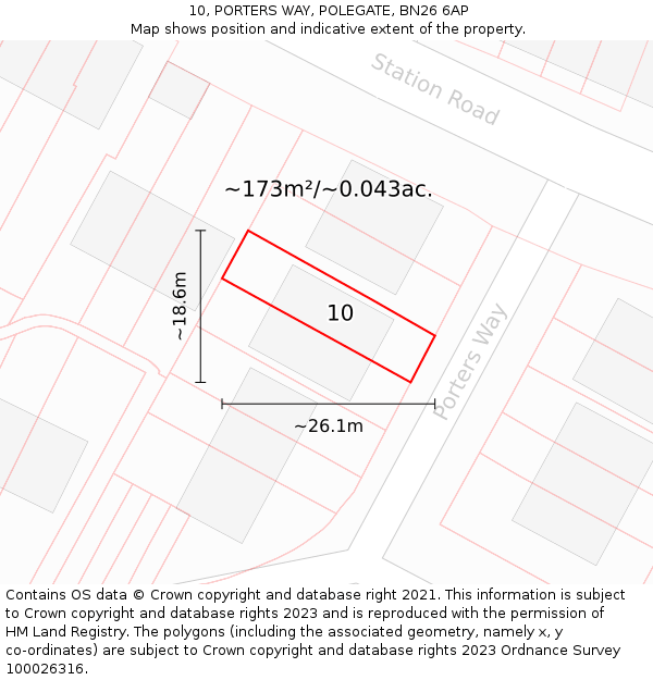 10, PORTERS WAY, POLEGATE, BN26 6AP: Plot and title map