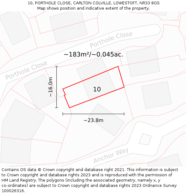 10, PORTHOLE CLOSE, CARLTON COLVILLE, LOWESTOFT, NR33 8GS: Plot and title map