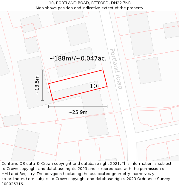 10, PORTLAND ROAD, RETFORD, DN22 7NR: Plot and title map