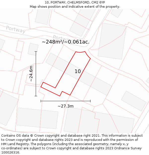 10, PORTWAY, CHELMSFORD, CM2 6YP: Plot and title map