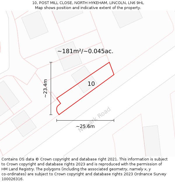 10, POST MILL CLOSE, NORTH HYKEHAM, LINCOLN, LN6 9HL: Plot and title map