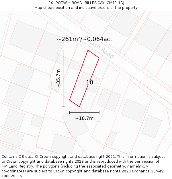 10, POTASH ROAD, BILLERICAY, CM11 1DJ: Plot and title map