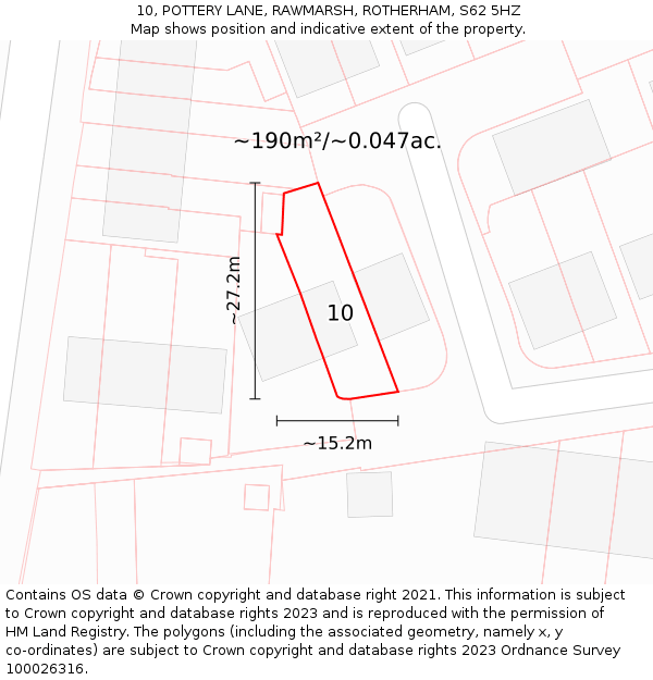 10, POTTERY LANE, RAWMARSH, ROTHERHAM, S62 5HZ: Plot and title map